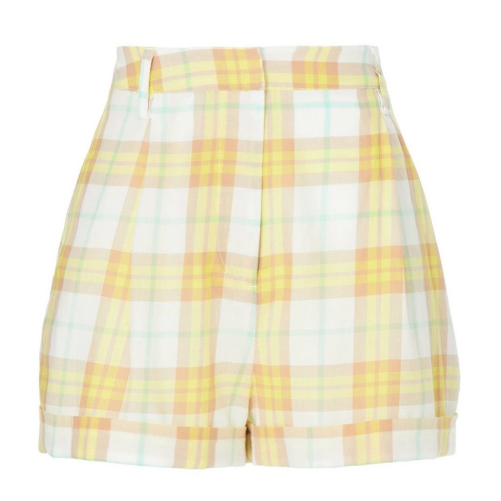 Rag & Bone Yellow Plaid High-Waist Shorts
